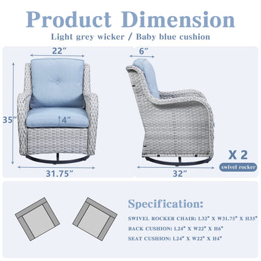 Outdoor 2PC PE Rattan Swivel Glider Chairs, NTC Series - Belord
