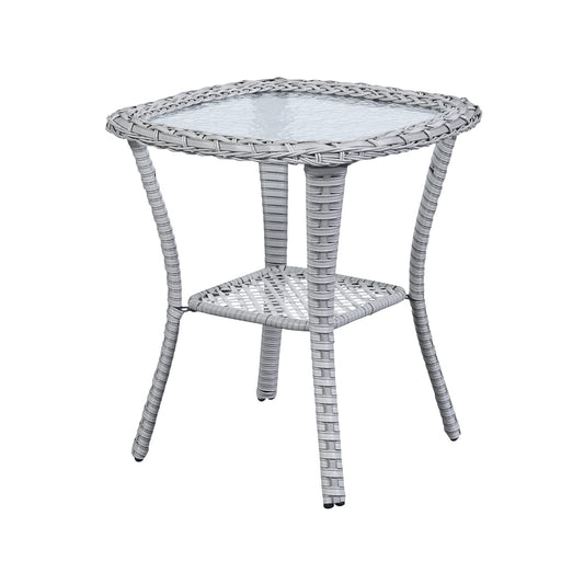 Save 50% - Outdoor PE Rattan Storage Side Table with Tempered Glass, NTC Series