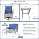 Patio Conversation Set 5-Piece with Loveseat, Swivel Glider Chairs, Coffee Table, and Side Table, NDS Series - Belord