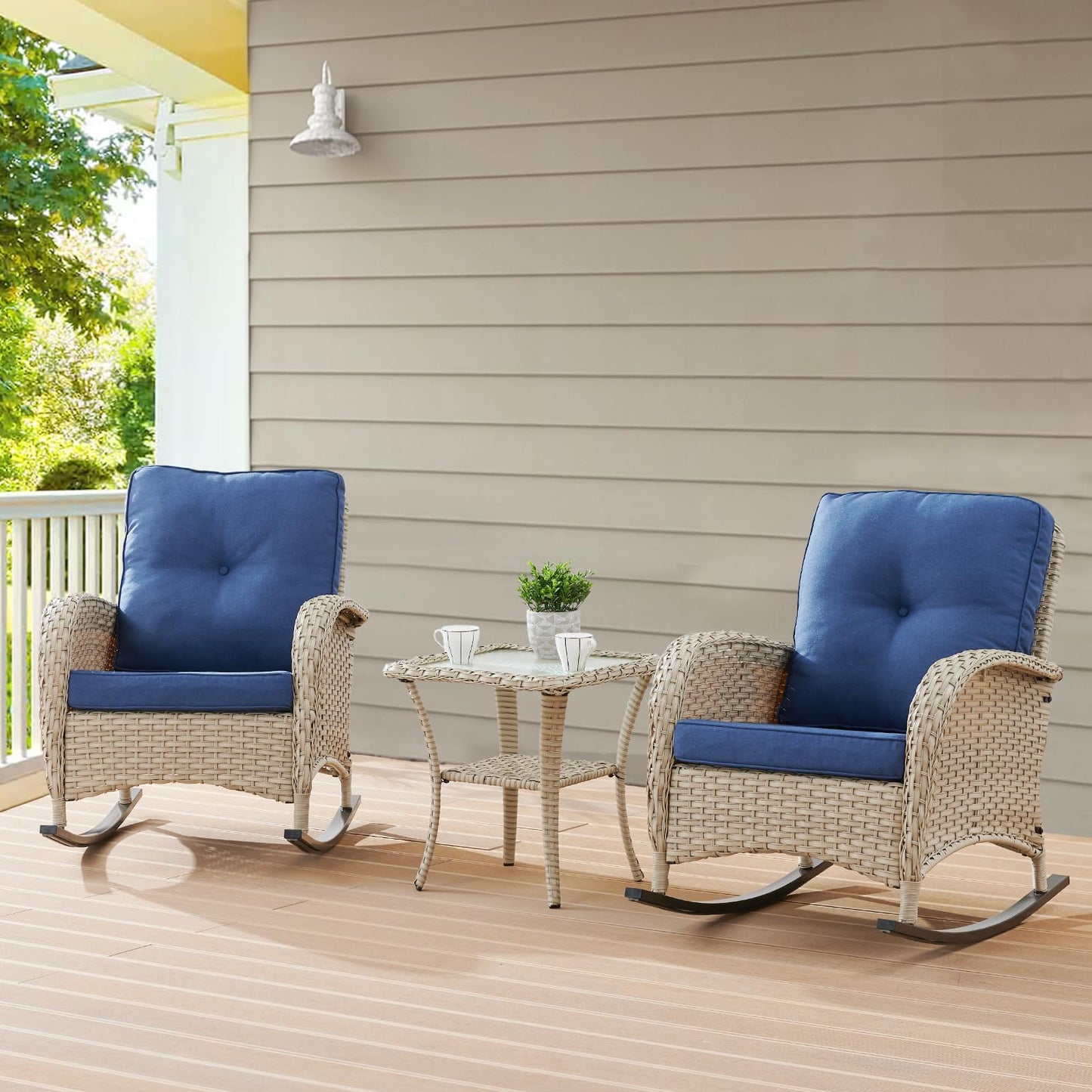 Wicker Rocking Chairs Set with Side Table, NDS Series