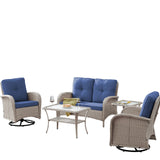 Patio Conversation Set 5-Piece with Loveseat, Swivel Glider Chairs, Coffee Table, and Side Table, NDS Series - Belord