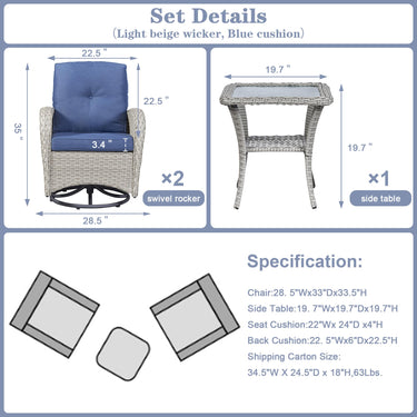 Swivel Glider Chairs Set with Side Table, NDS Series - Belord