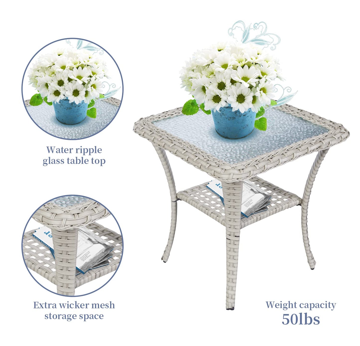 Wicker Rocking Chairs Set with Side Table, NDS Series