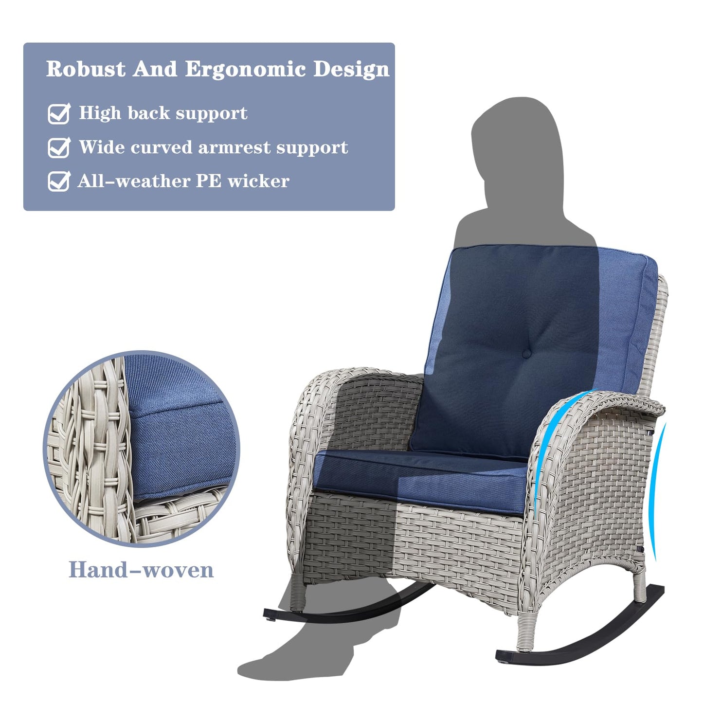 Wicker Rocking Chairs Set with Side Table, NDS Series