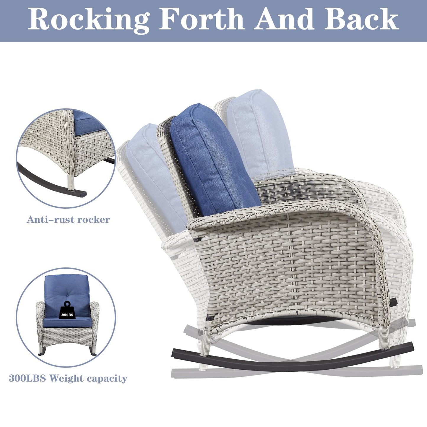 Wicker Rocking Chairs Set with Side Table, NDS Series