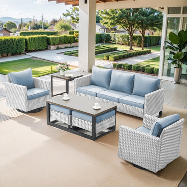 Patio Conversation Set 7-Piece with Sofa, Swivel Glider Chairs, Coffee Table, Side Table, and Ottoman, GRS Series - Belord