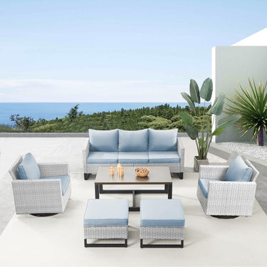 Patio Conversation Set 6-Piece with Sofa, Swivel Glider Chairs, Coffee Table, and Ottoman, GRS Series - Belord