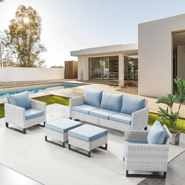 Patio Conversation Set 5-Piece with Sofa, Patio Chairs, and Ottoman, GRS Series - Belord