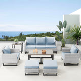 Patio Conversation Set 7-Piece with Sofa, Patio Chairs, Coffee Table, Side Table, and Ottoman, GRS Series - Belord