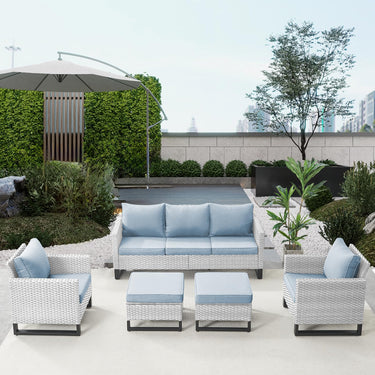 Patio Conversation Set 5-Piece with Sofa, Patio Chairs, and Ottoman, GRS Series - Belord