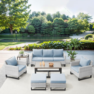 Patio Conversation Set 7-Piece with Sofa, Patio Chairs, Coffee Table, Side Table, and Ottoman, GRS Series - Belord
