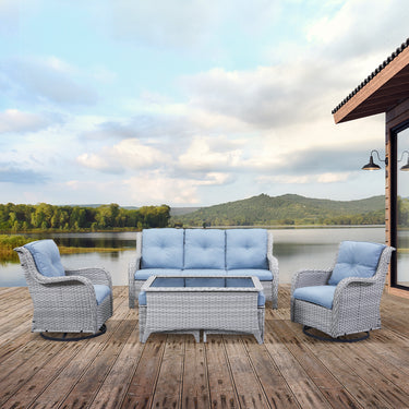 Patio Conversation Set 6-Piece with Sofa, Swivel Glider Chairs, Coffee Table, and Ottoman, NTC Series - Belord