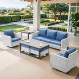 Patio Conversation Set 7-Piece with Sofa, Swivel Glider Chairs, Coffee Table, Side Table, and Ottoman, GRS Series - Belord