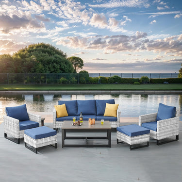 Patio Conversation Set 6-Piece with Sofa, Patio Chairs, Coffee Table, and Ottoman, GRS Series - Belord