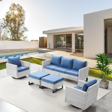 Patio Conversation Set 5-Piece with Sofa, Swivel Glider Chairs, and Ottoman, GRS Series - Belord