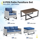 Patio Conversation Set 6-Piece with Sofa, Patio Chairs, Coffee Table, and Ottoman, GRS Series - Belord