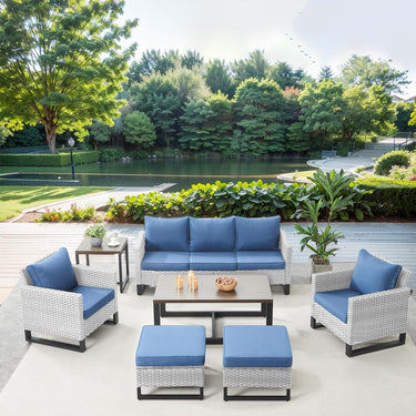 Patio Conversation Set 7-Piece with Sofa, Patio Chairs, Coffee Table, Side Table, and Ottoman, GRS Series - Belord
