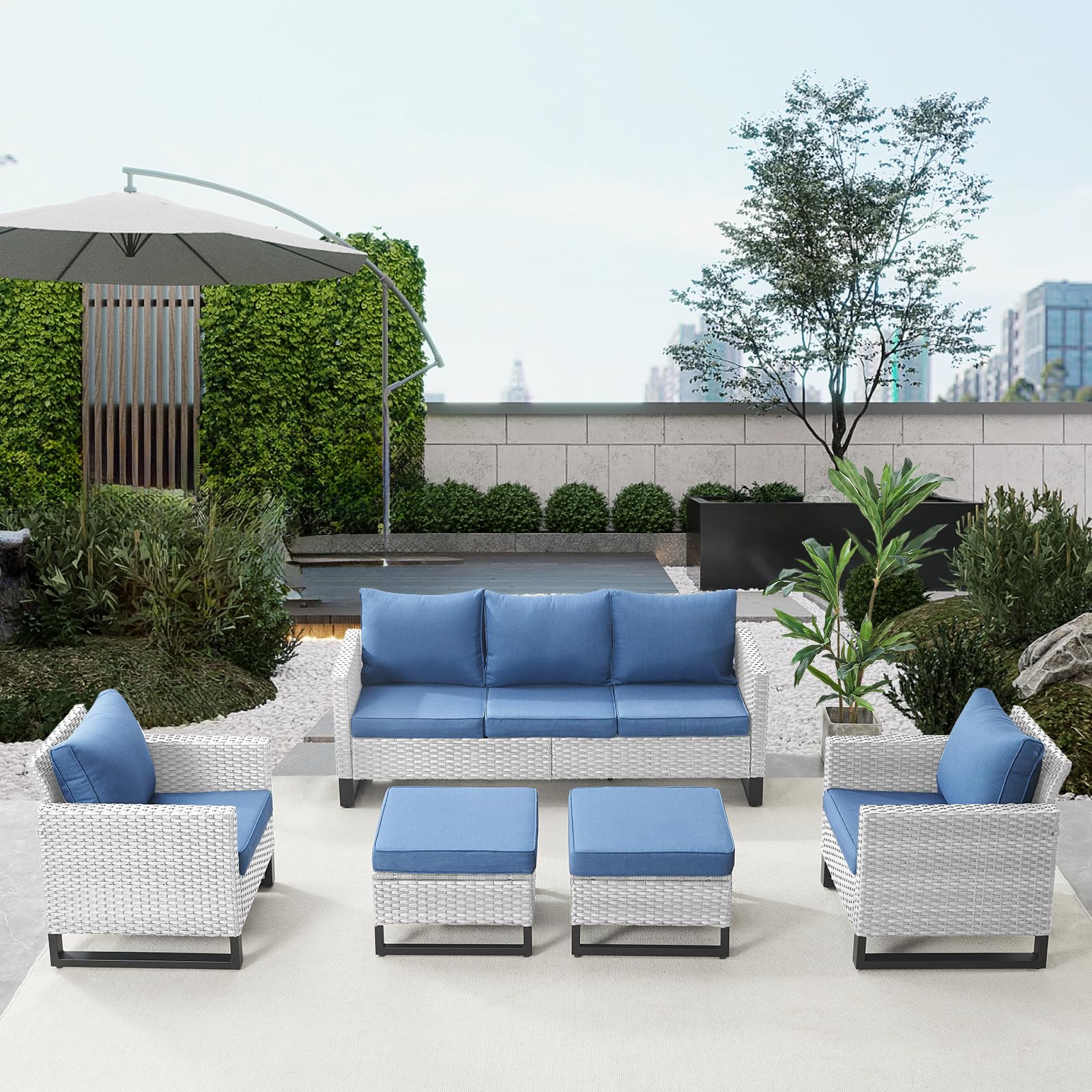 Patio Conversation Set 5-Piece with Sofa, Patio Chairs, and Ottoman, GRS Series - Belord