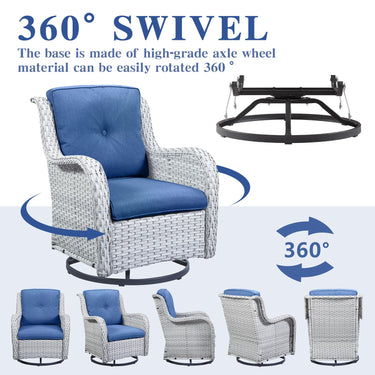 Patio Conversation Set 6-Piece with Sofa, Swivel Glider Chairs, Coffee Table, and Ottoman, NTC Series - Belord