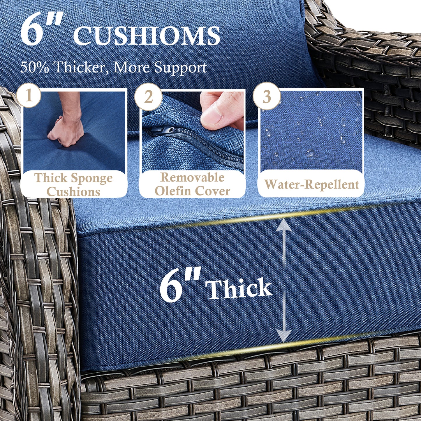 Premium Outdoor 8PCS Sofa Set with Coffee Table for Garden & Deck – 6" Cushion Comfort, NT Series