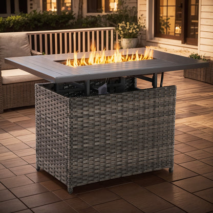 43" Rectangular Wicker Fire Pit Table with Lift-Up Adjustable Tabletop