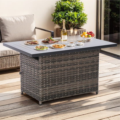 43" Rectangular Wicker Fire Pit Table with Lift-Up Adjustable Tabletop