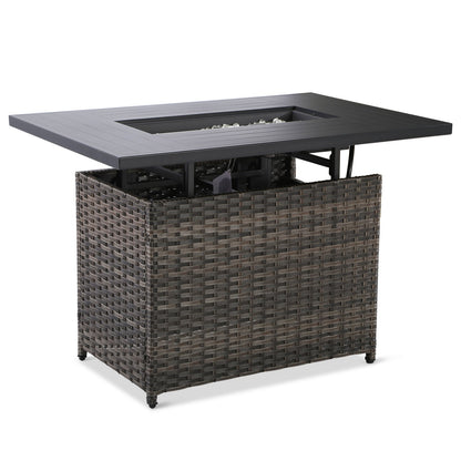 43" Rectangular Wicker Fire Pit Table with Lift-Up Adjustable Tabletop