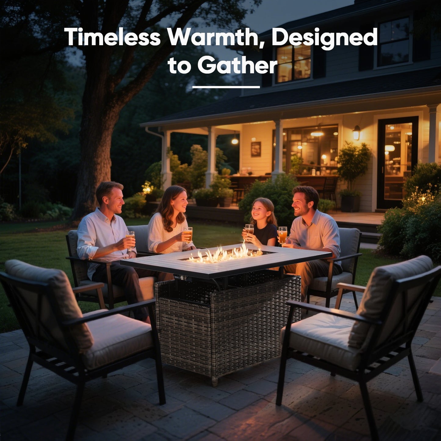 43" Rectangular Wicker Fire Pit Table with Lift-Up Adjustable Tabletop