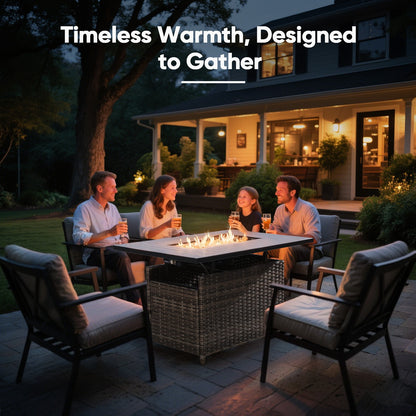 43" Rectangular Wicker Fire Pit Table with Lift-Up Adjustable Tabletop