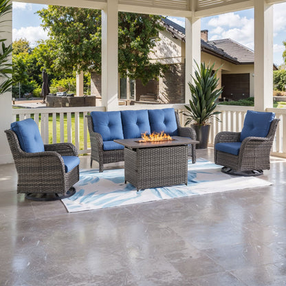 4-Piece Outdoor Conversation Set with Rectangular Fire Table, Sofa & Swivel Chairs, NTC Series