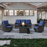 Fire Pit Table Set with Swivel Glider Chairs and Sofa, NTC Series - Belord