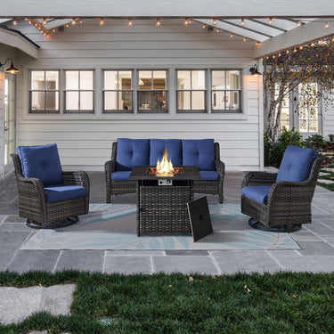 Fire Pit Table Set with Swivel Glider Chairs and Sofa, NTC Series - Belord