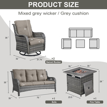 Fire Pit Table Set with Swivel Glider Chairs and Sofa, NTC Series - Belord
