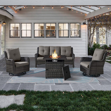 Fire Pit Table Set with Swivel Glider Chairs and Sofa, NTC Series - Belord