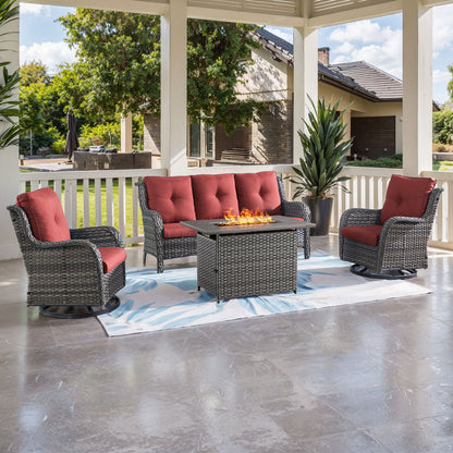4-Piece Outdoor Conversation Set with Rectangular Fire Table, Sofa & Swivel Chairs, NTC Series