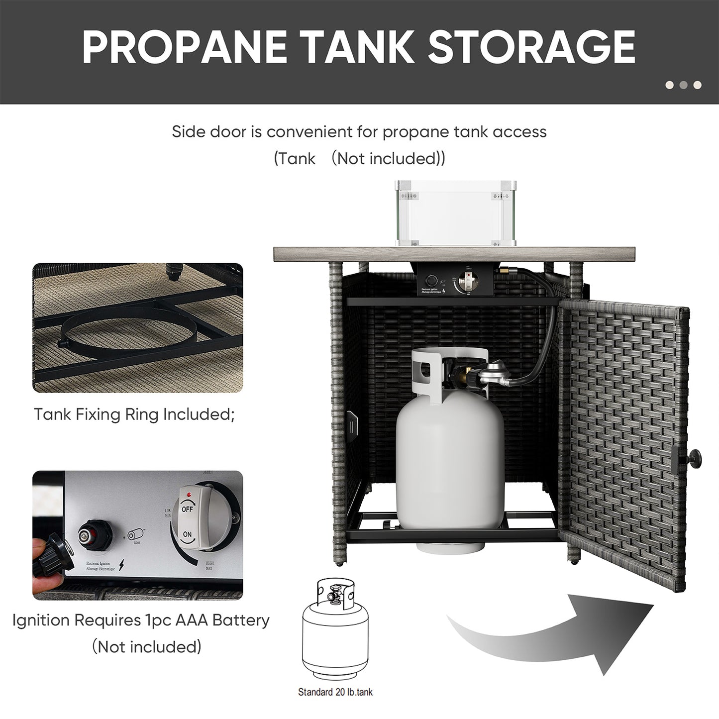 Patio Conversation Set with Fire Pit Table – Outdoor Sectional Set with Storage Box, Ottoman & Side Table, GRS Series