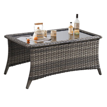 Outdoor PE Rattan Coffee Table with Tempered Glass Top, NTC Series - Belord
