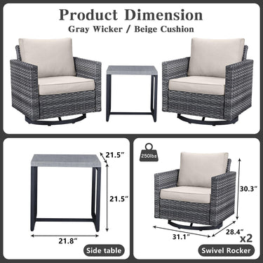 Swivel Glider Chairs Set with Side Table, GRS Series - Belord