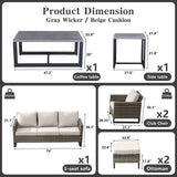 Patio Conversation Set 7-Piece with Sofa, Patio Chairs, Coffee Table, Side Table, and Ottoman, GRS Series - Belord
