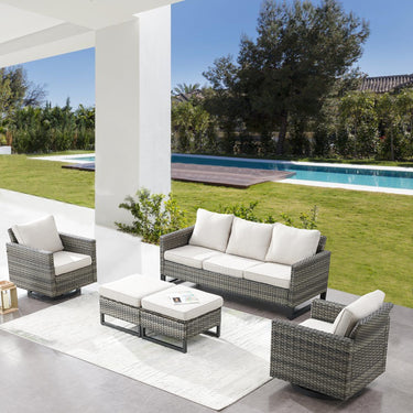 Patio Conversation Set 5-Piece with Sofa, Swivel Glider Chairs, and Ottoman, GRS Series - Belord