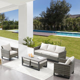 Patio Conversation Set 6-Piece with Sofa, Patio Chairs, Coffee Table, and Ottoman, GRS Series - Belord