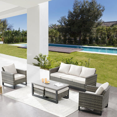 Patio Conversation Set 6-Piece with Sofa, Patio Chairs, Coffee Table, and Ottoman, GRS Series - Belord
