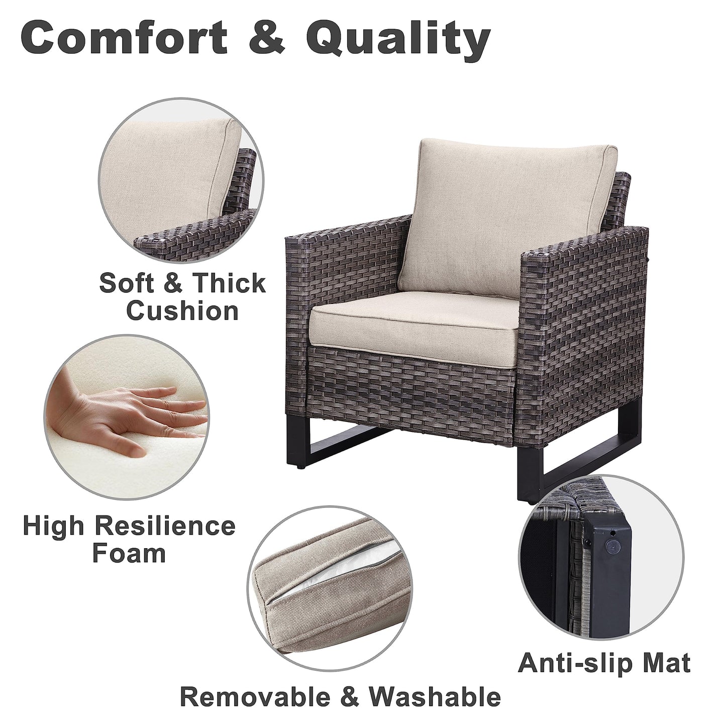 5-Piece Wicker Patio Furniture Set with 41" Fire Pit Table, 55,000 BTU Outdoor Conversation Set with Sofa & 2 Chairs, GRS Series