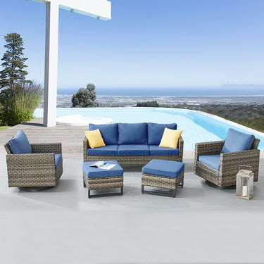 Patio Conversation Set 5-Piece with Sofa, Swivel Glider Chairs, and Ottoman, GRS Series - Belord