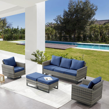 Patio Conversation Set 5-Piece with Sofa, Swivel Glider Chairs, and Ottoman, GRS Series - Belord