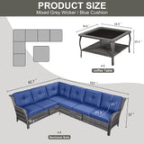 Save 50% - 7-Piece L-Shaped Patio Sectional Sofa Set + Wicker Coffee Table, NTC Series - Belord