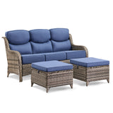 3-Piece All-Weather Wicker Sectional Sofa – 6" Ultra-Thick Cushions & Ottomans, NT Series - Belord