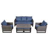 Patio Conversation Set 6-Piece with Sofa, Patio Chairs, Coffee Table, and Ottoman, GRS Series - Belord