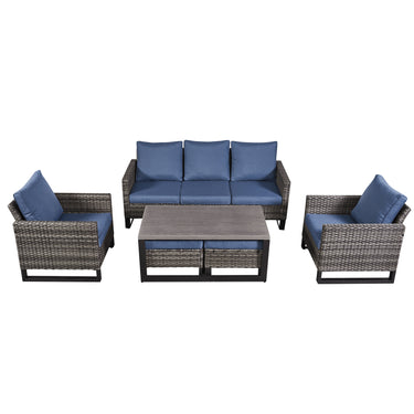 Patio Conversation Set 6-Piece with Sofa, Patio Chairs, Coffee Table, and Ottoman, GRS Series - Belord