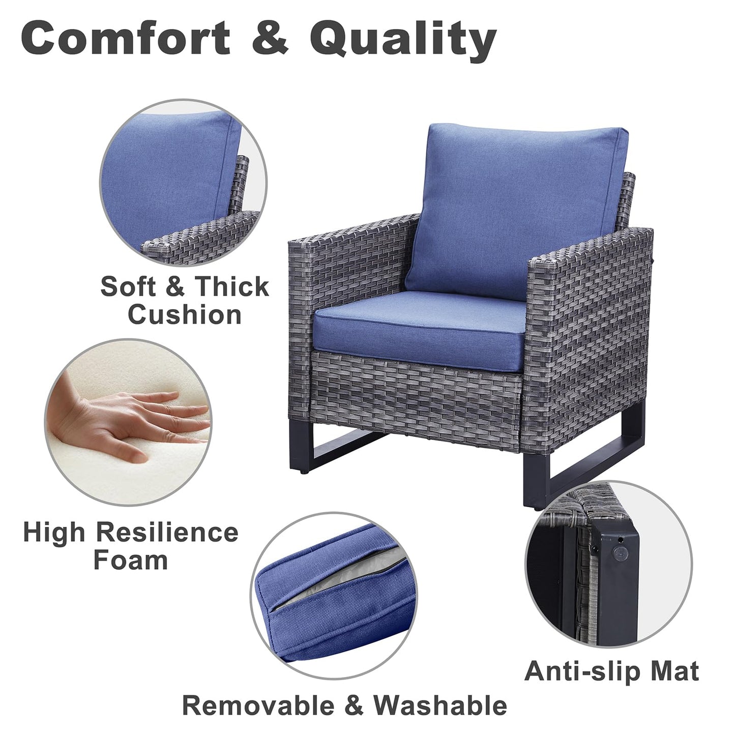 5-Piece Wicker Patio Furniture Set with 41" Fire Pit Table, 55,000 BTU Outdoor Conversation Set with Sofa & 2 Chairs, GRS Series